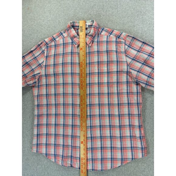 Southern Tide Linen/Cotton Plaid Long Sleeve Button Down Shirt (Men's XL) Pink - Picture 9 of 11